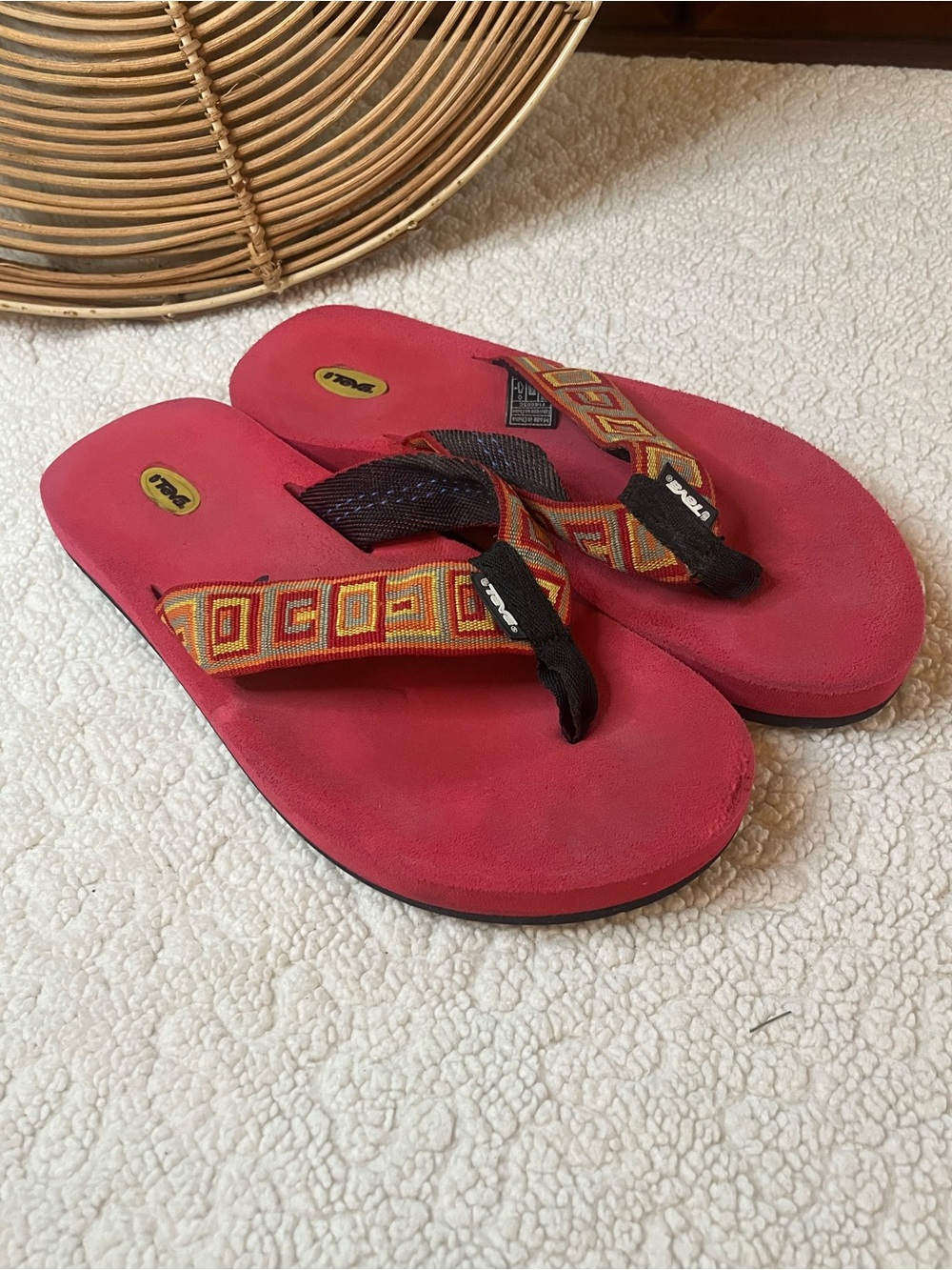Teva Red Orange Yellow Patterned Strap Sandal